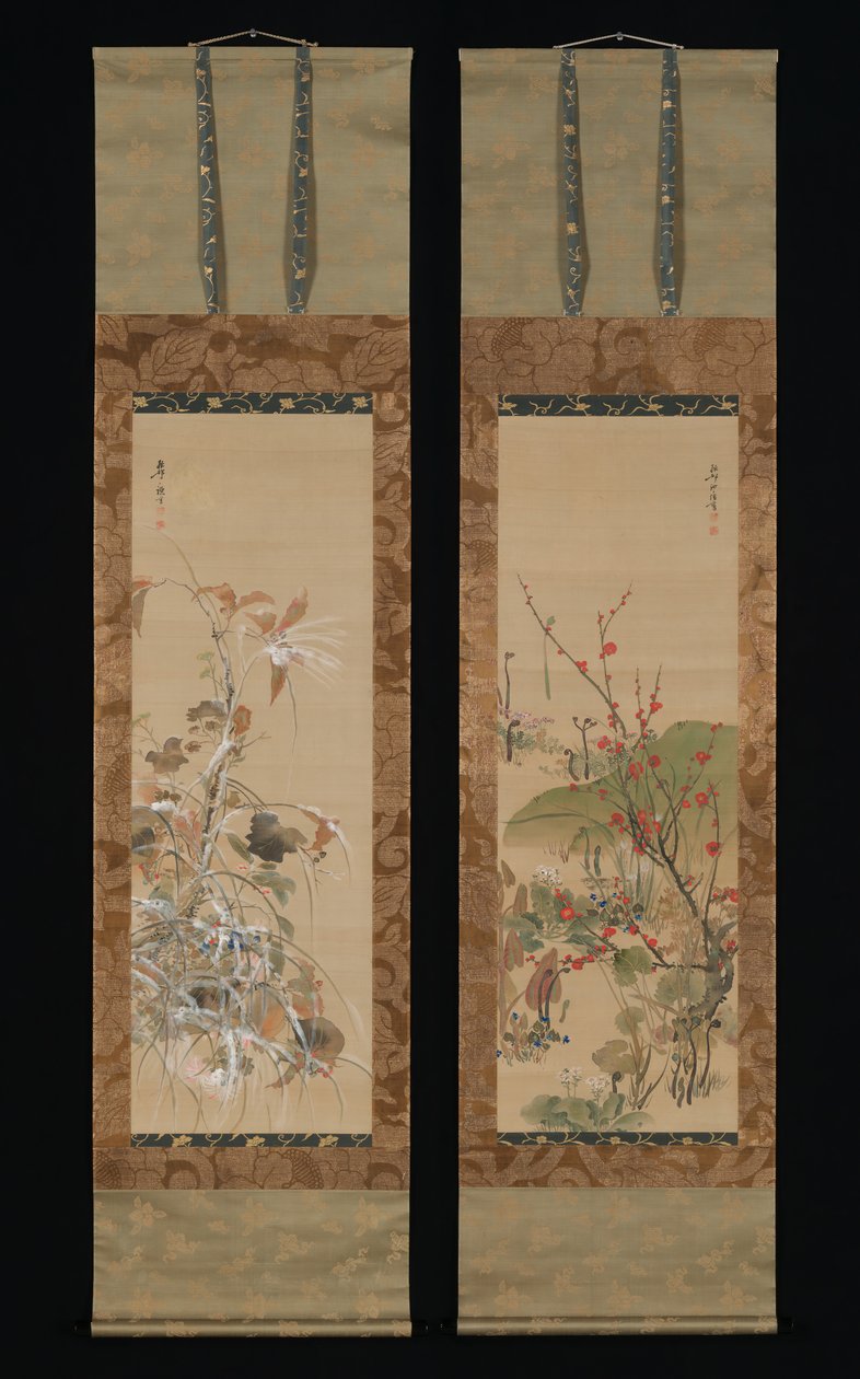 Blumen und Vögel der vier Jahreszeiten, Mitte des 19. Jahrhunderts von Ikeda Koson