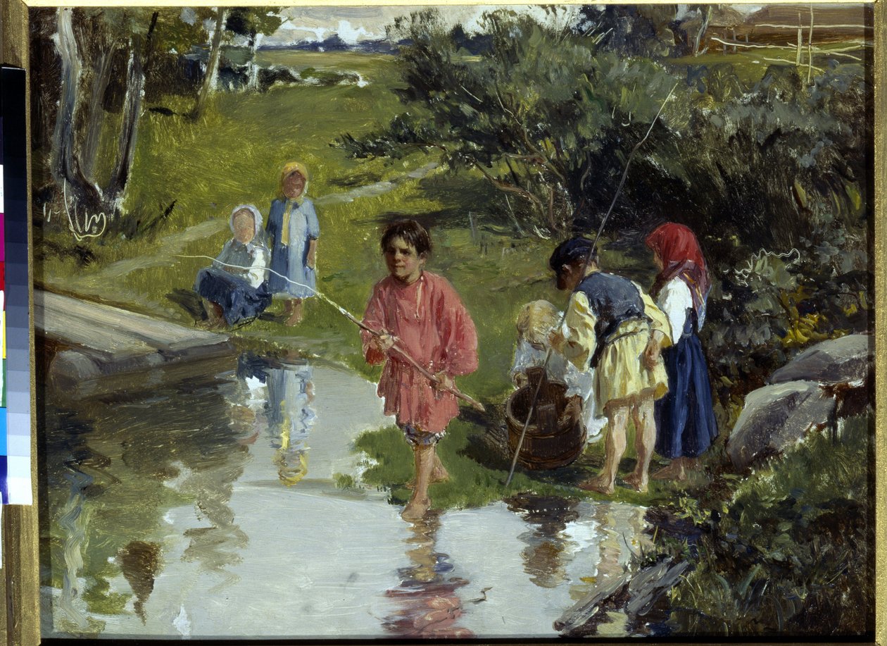 Kinder beim Angeln von Illarion Mikhailovich Pryanishnikov
