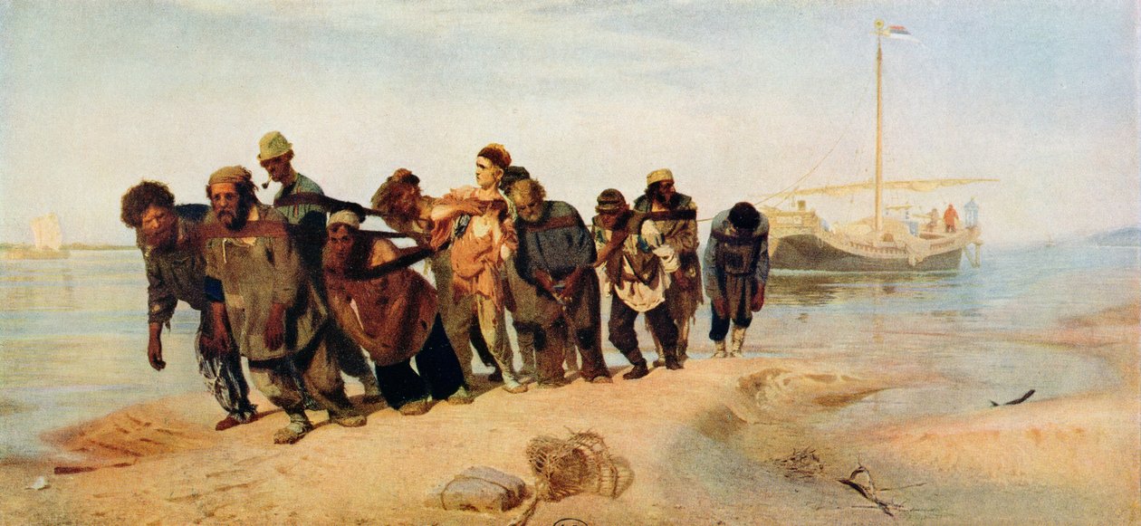 Sträflinge ziehen ein Boot entlang des Flusses Wolga, Russland, 1873 von Ilya Efimovich Repin