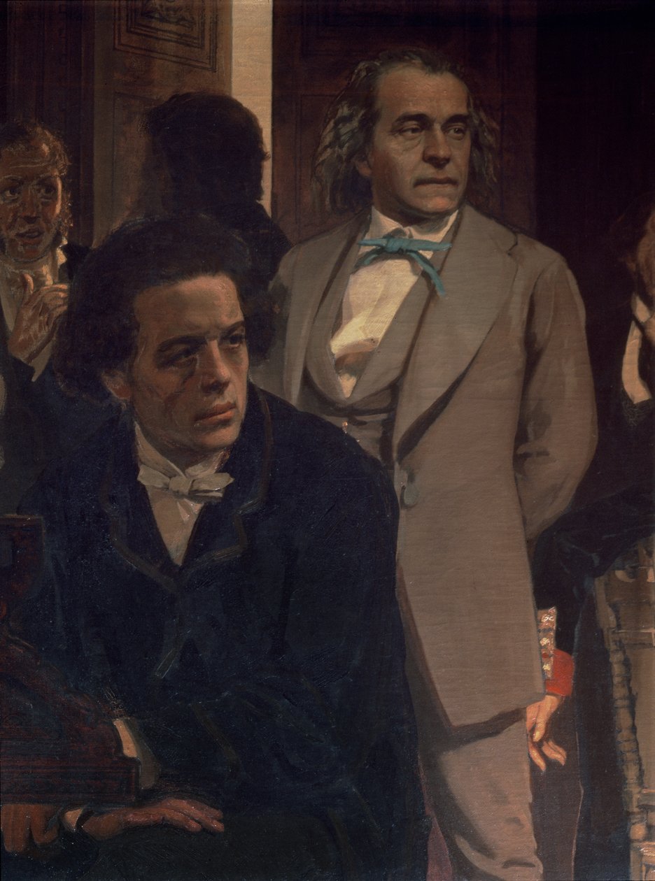 Anton Grigoryevich Rubinstein (1829-94) und Alexander Nikolayevich Serov (1820-71), aus Slavische Komponisten, 1890er (Detail) von Ilya Efimovich Repin