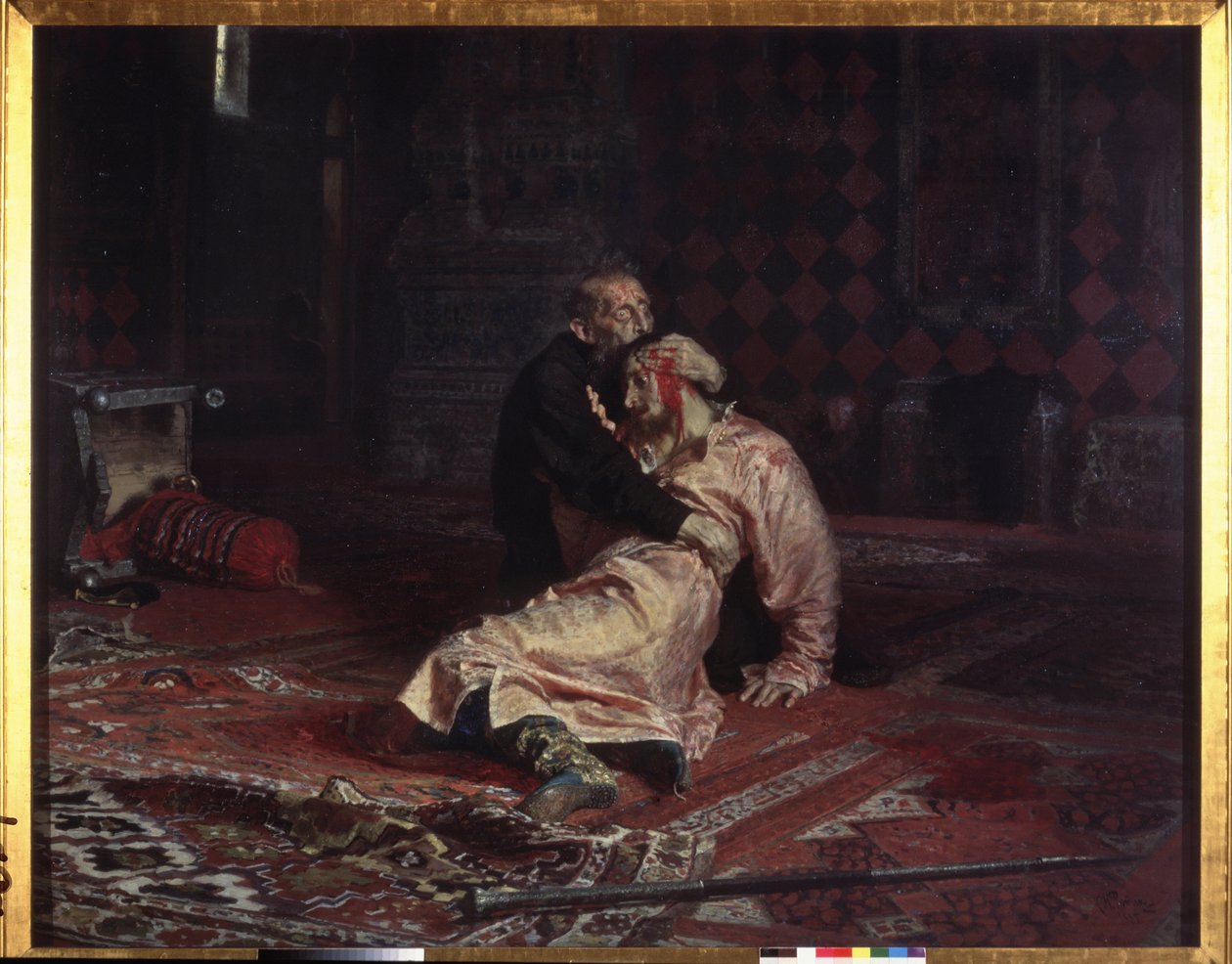 Iwan IV. der Schreckliche umarmt seinen sterbenden Sohn Iwan Iwanowitsch von Ilya Efimovich Repin