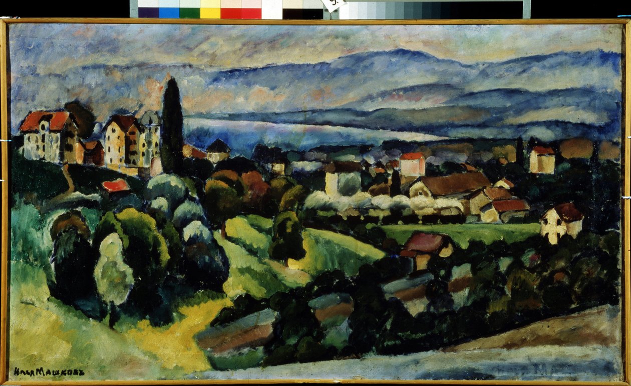 Blick auf die Stadt Nervi (Italien). Beschreibung der Landschaft und der kleinen Stadt an der italienischen Riviera, nahe Genua, im Sommer. Gemälde von Ilya Ivanovich Mashkov (Ilia Machkov, Matchkov) (1881-1944) von Ilya Ivanovich Mashkov