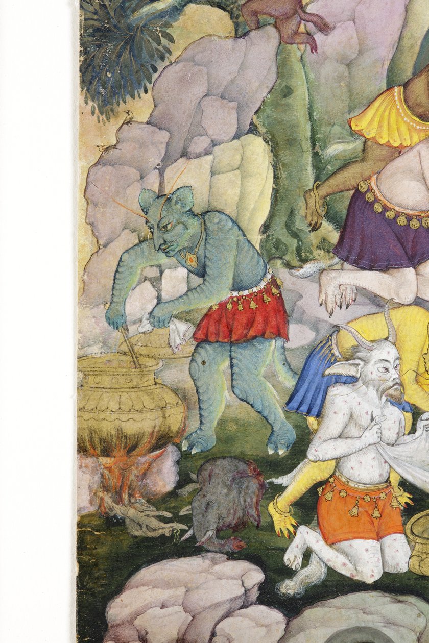 Detail aus Dämonen in einer wilden Landschaft, ca. 1600 von Indian School