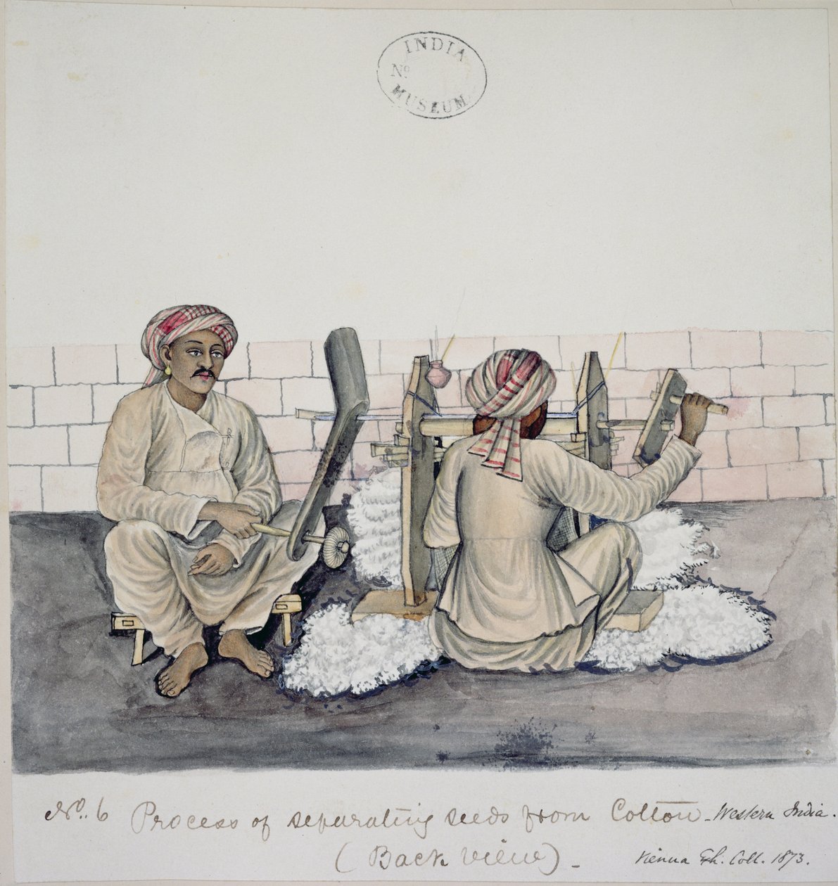 Zwei Männer beim Entkernen von Baumwolle, Bombay, ca. 1873 von Indian School