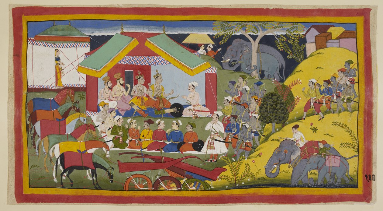 Bharata und seine Anhänger haben die Hauptstadt des Nishada-Königreichs erreicht. In ihrem Lager am Ufer der Ganga sitzen Bharata, sein Bruder und Minister im Durbar vor ihrem Zelt von Indian School