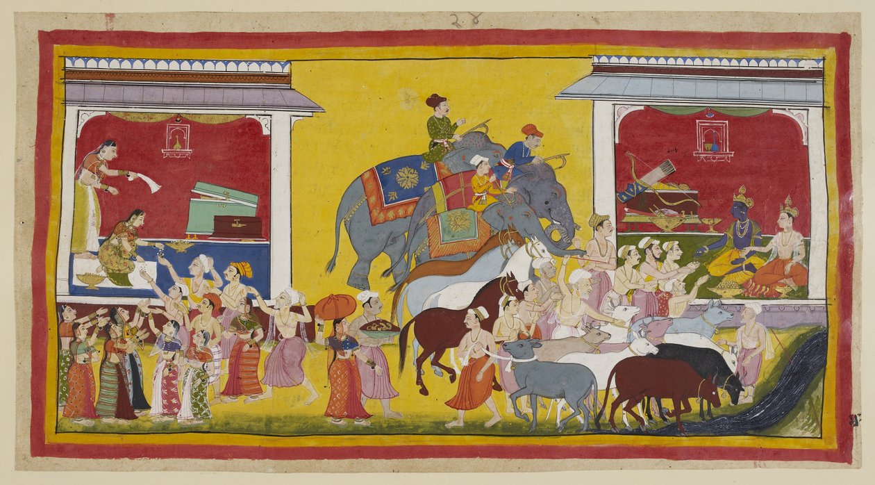 Rama konnte Sita und Laksmana nicht davon abhalten, ihn zu begleiten, und die drei geben nun alles, was sie besitzen, weg. In einem Pavillon auf der linken Seite verteilt Sita ihre Juwelen und Kleider an die Stadtbewohner, während der Brahmane Su von Indian School