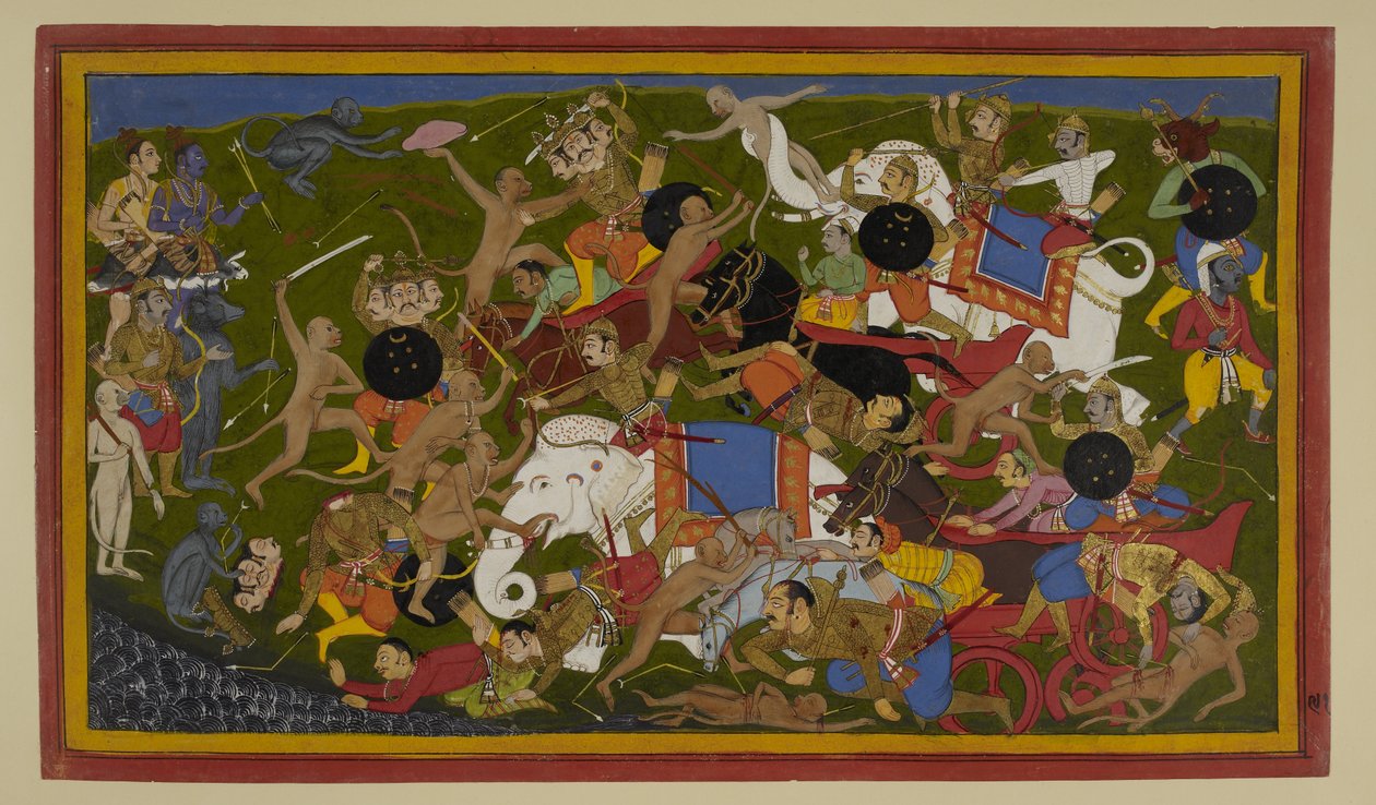 Aṅgada, Nīla und Hanumān besiegen Rāvaṇas Verwandte im Kampf von Indian School