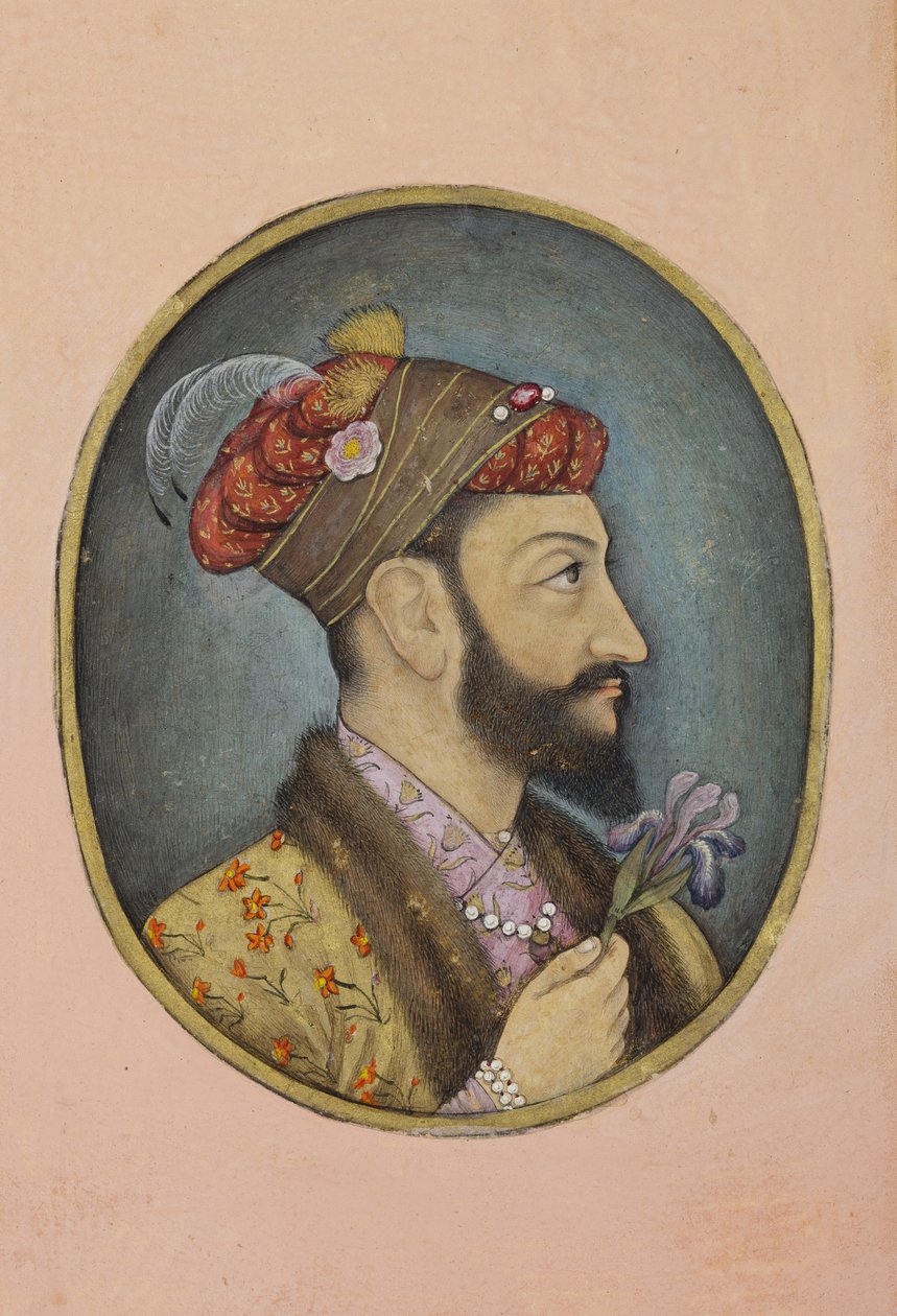 Aurangzeb Bahadur hält eine Iris von Indian School