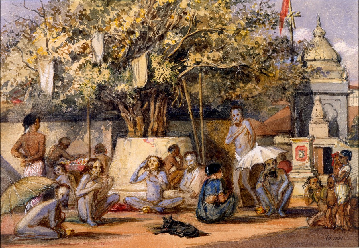 Byragis, hinduistische religiöse Bettler, die sich auf ein Fest vorbereiten, Beach Candy, Bombay von Indian School