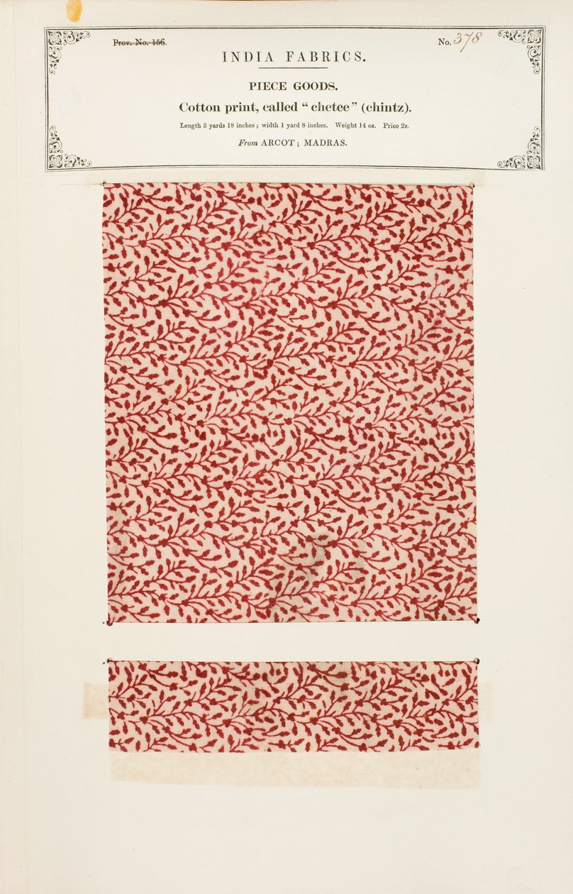 Baumwolldruckprobe aus Bellary in Madras, aus The Collection of the Textile Manufacturers of India, von John Forbes Watson, veröffentlicht 1866 von Indian School