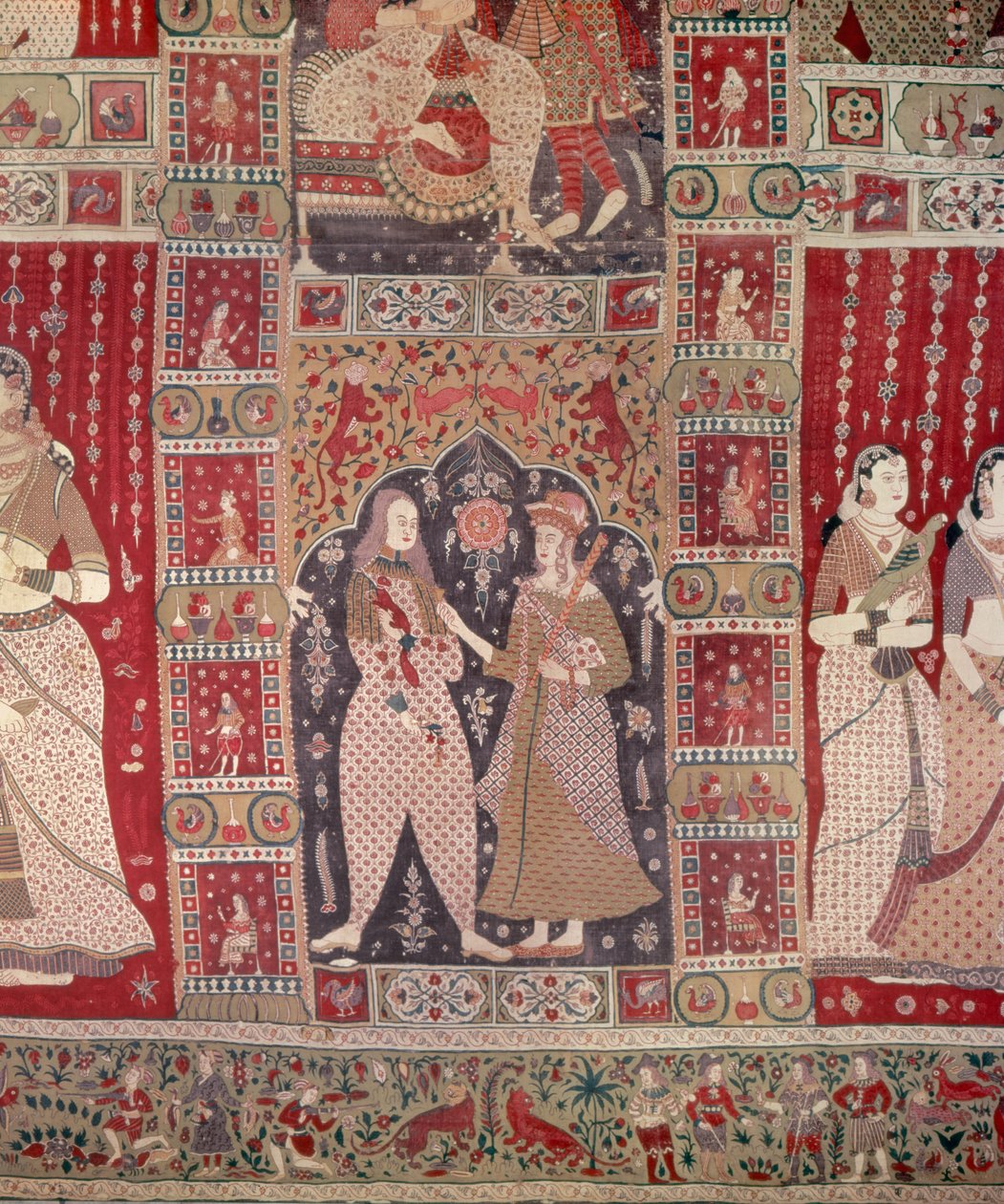 Detail eines Wandteppichs mit europäischen Figuren von Indian School