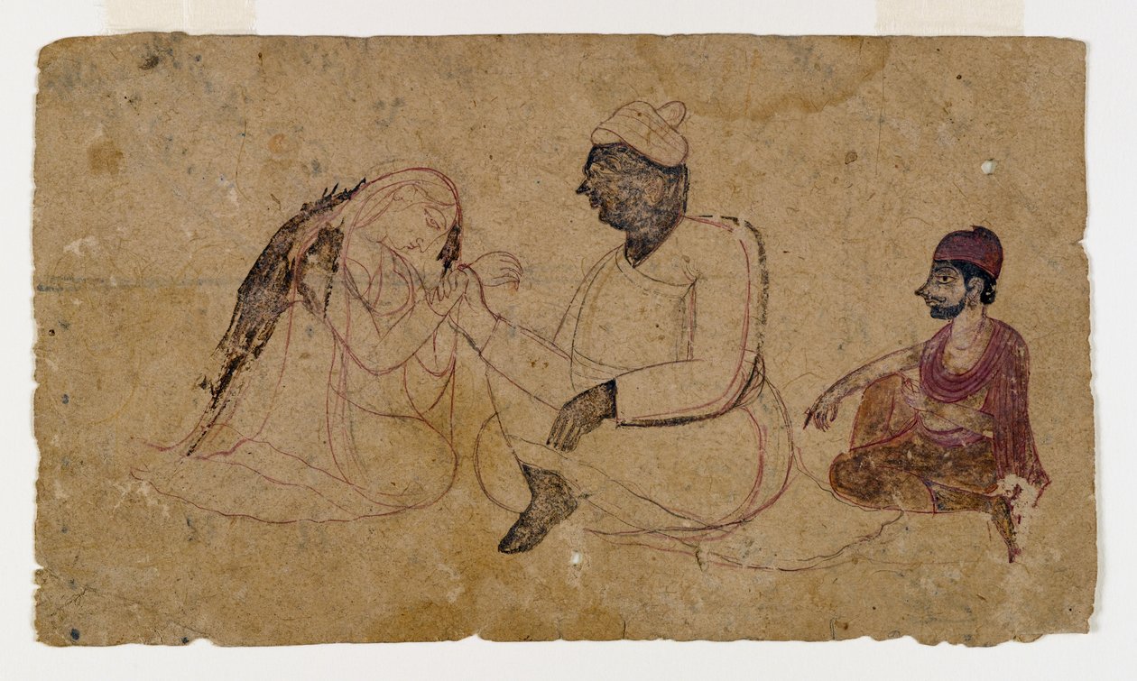 Zeichnung von drei sitzenden Figuren, ca. 1750 von Indian School