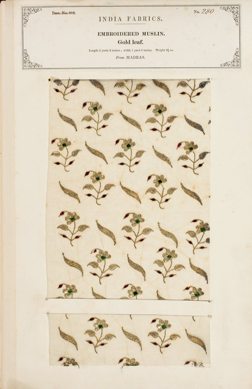 Bunte Karomusselinprobe aus Arnee in Madras, aus The Collection of the Textile Manufacturers of India, von John Forbes Watson, veröffentlicht 1866 von Indian School