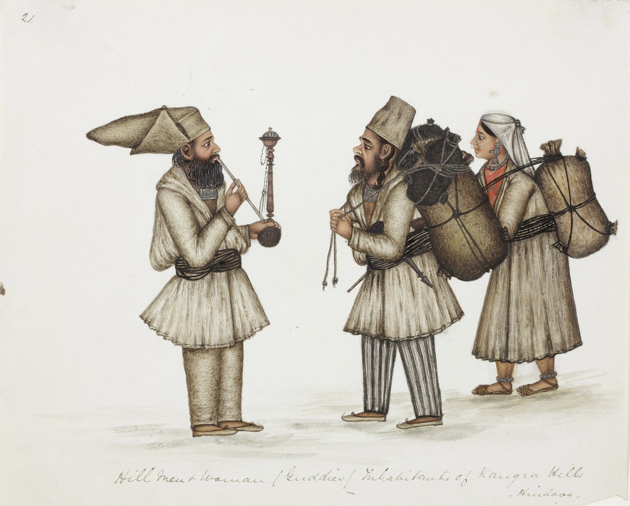 Bergmänner und -frauen (Guddies), Bewohner der Kangra-Hügel, Hindus, ca. 1840 von Indian School