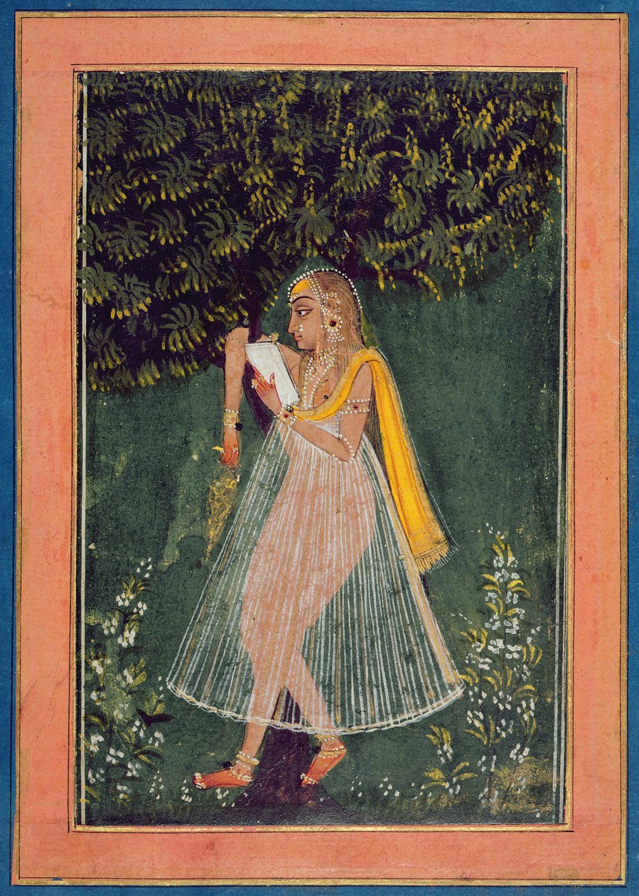 Hindufrau liest einen Liebesbrief unter einem Baum von Indian School