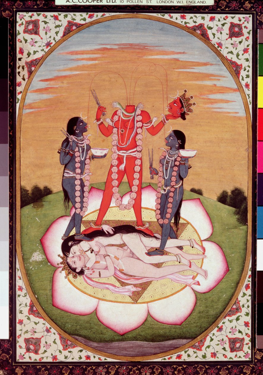 Ikone von Chinnamasta, die Mahavidya, die aus den vereinten Körpern des Ursprungs-Paares entsteht, Kangra, ca. 1800 von Indian School