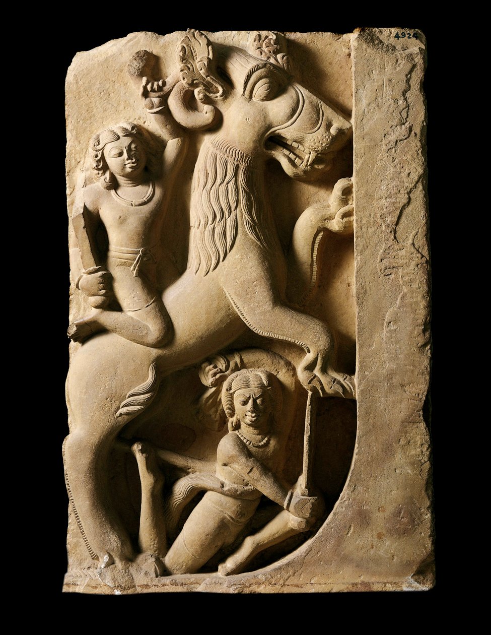 Indische Kunst: Greif mit zwei Kriegern von Indian School