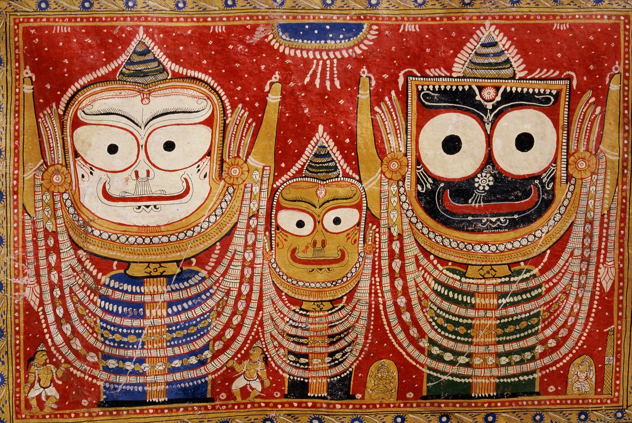 Jagannath, an die Wand eines Hauses gemalt von Indian School