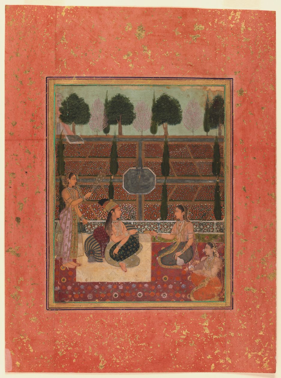 Damen auf einer Terrasse, Mughal-Stil, ca. 1700-10 von Indian School