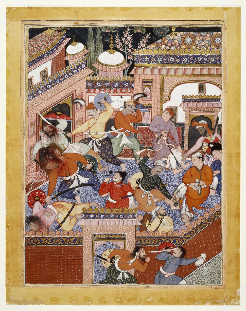 Geführt von Songhur Balkhi und Lulu dem Spion, schneiden die Ayyars den Gefängniswärtern die Kehlen durch und befreien Said Farrukh-Nizhad, 1557 - 1572 von Indian School