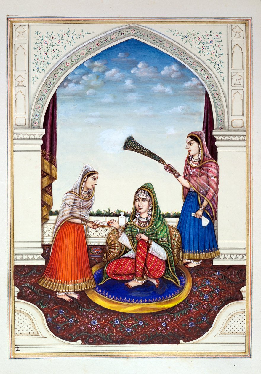 Maharani Jindan, aus Das Königreich Punjab, seine Herrscher und Häuptlinge, Band I, ein Band mit 27 Aquarellstudien eines unbekannten indischen Künstlers, ca. 1840 von Indian School