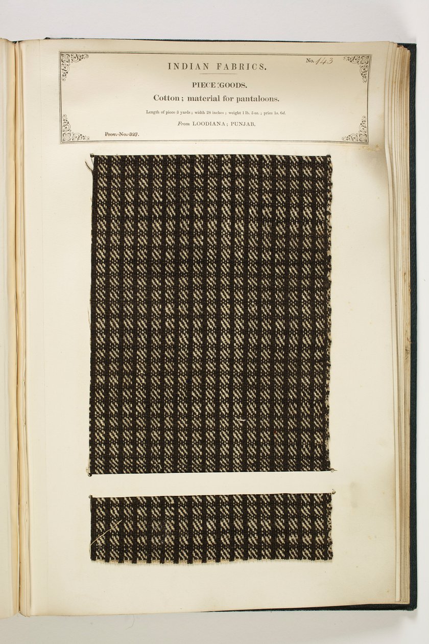 Material für Pantalons, Loodiana, Punjab, Stückwaren, aus der Sammlung der Textilhersteller Indiens, von John Forbes Watson, veröffentlicht 1866 von Indian School