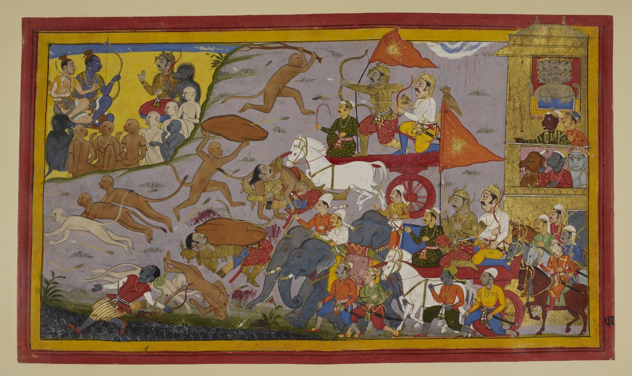 Prahasta wird von Nila besiegt, während schlechte Omen auftreten; Ravana und Dämonen verzweifeln von Indian School
