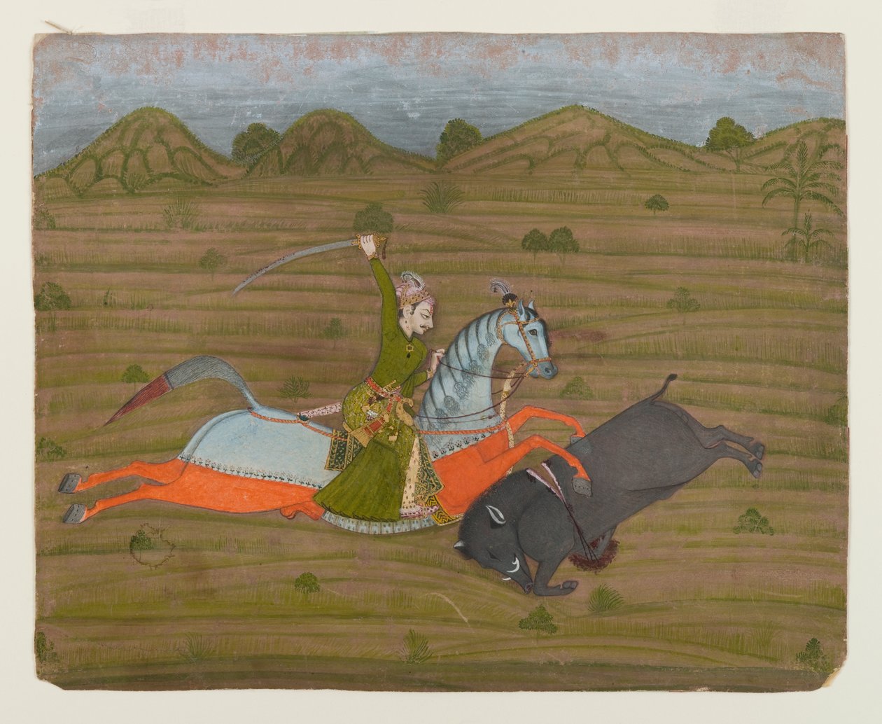 Prinz auf Wildschweinjagd (Miniaturmalerei), 1765 von Indian School