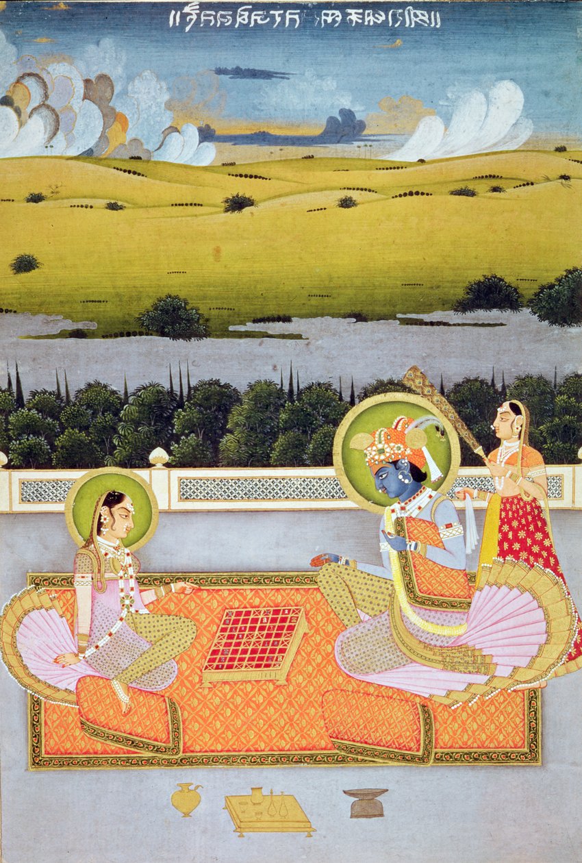 Fürstliches Paar spielt Dame, Rajasthan-Schule, ca. 1750 von Indian School