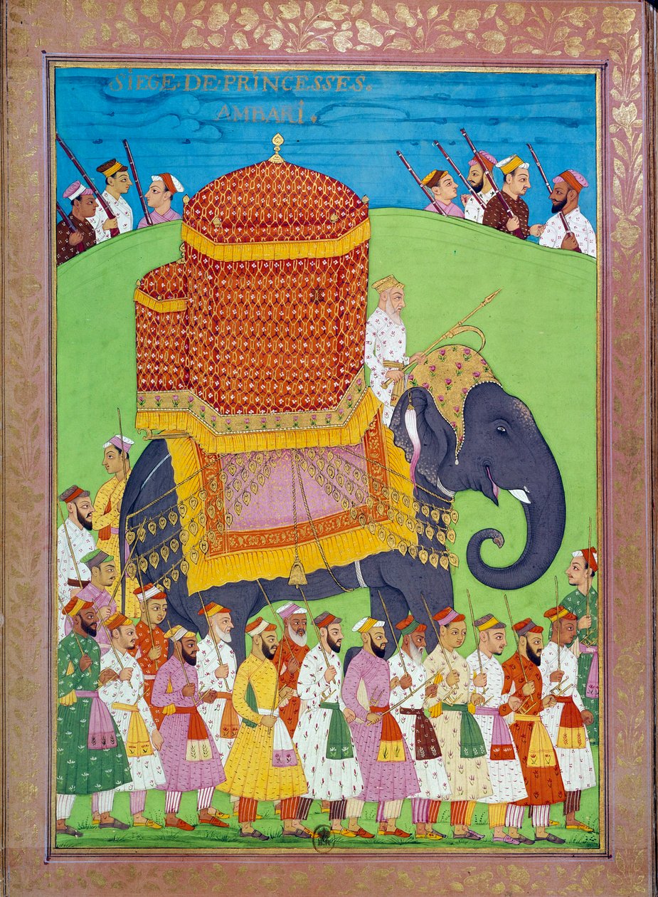 Prinzessin im Sänftensitz auf einem Elefanten am Hof von Shah Alem von Indian School