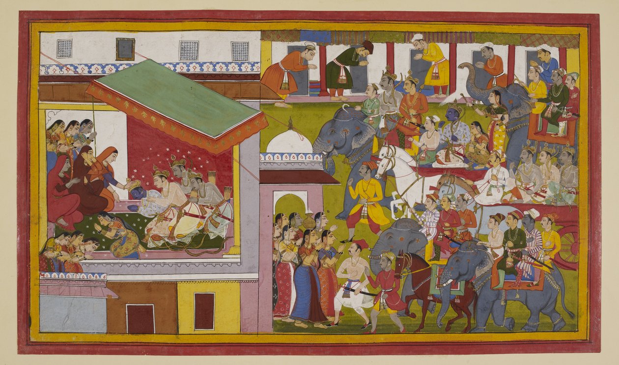 Rāmas triumphaler Einzug in Ayodhyā; er verneigt sich vor den Königinnen von Indian School