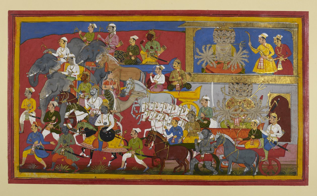 Ravana rüstet sich und zieht mit seiner Armee aus, begegnet einem schlechten Omen von Indian School