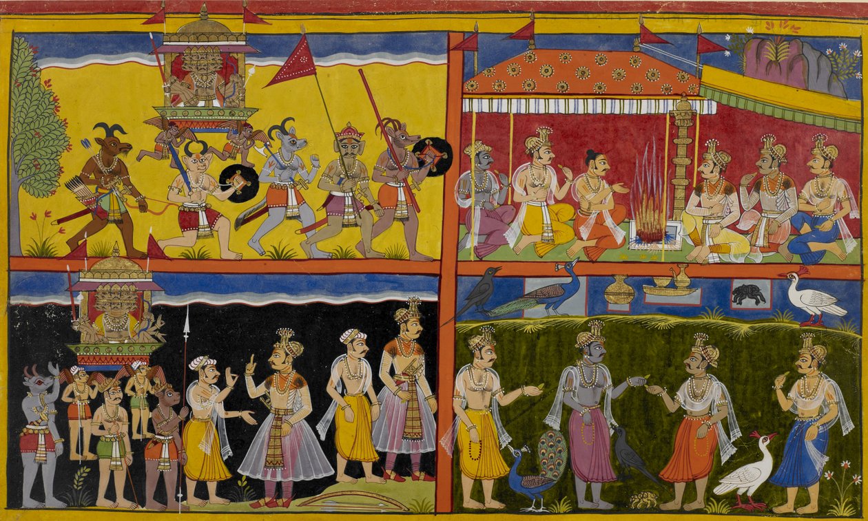 Ravana stört ein Opfer, die Götter verstecken sich als Tiere und offenbaren sich dann von Indian School