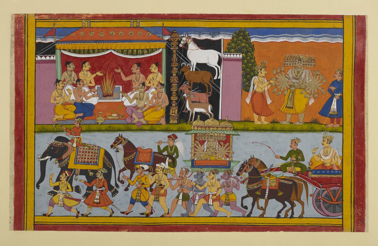 Ravana besucht Nikumbhila, wo Meghanada Opfer für die Macht der Illusion durchführt von Indian School