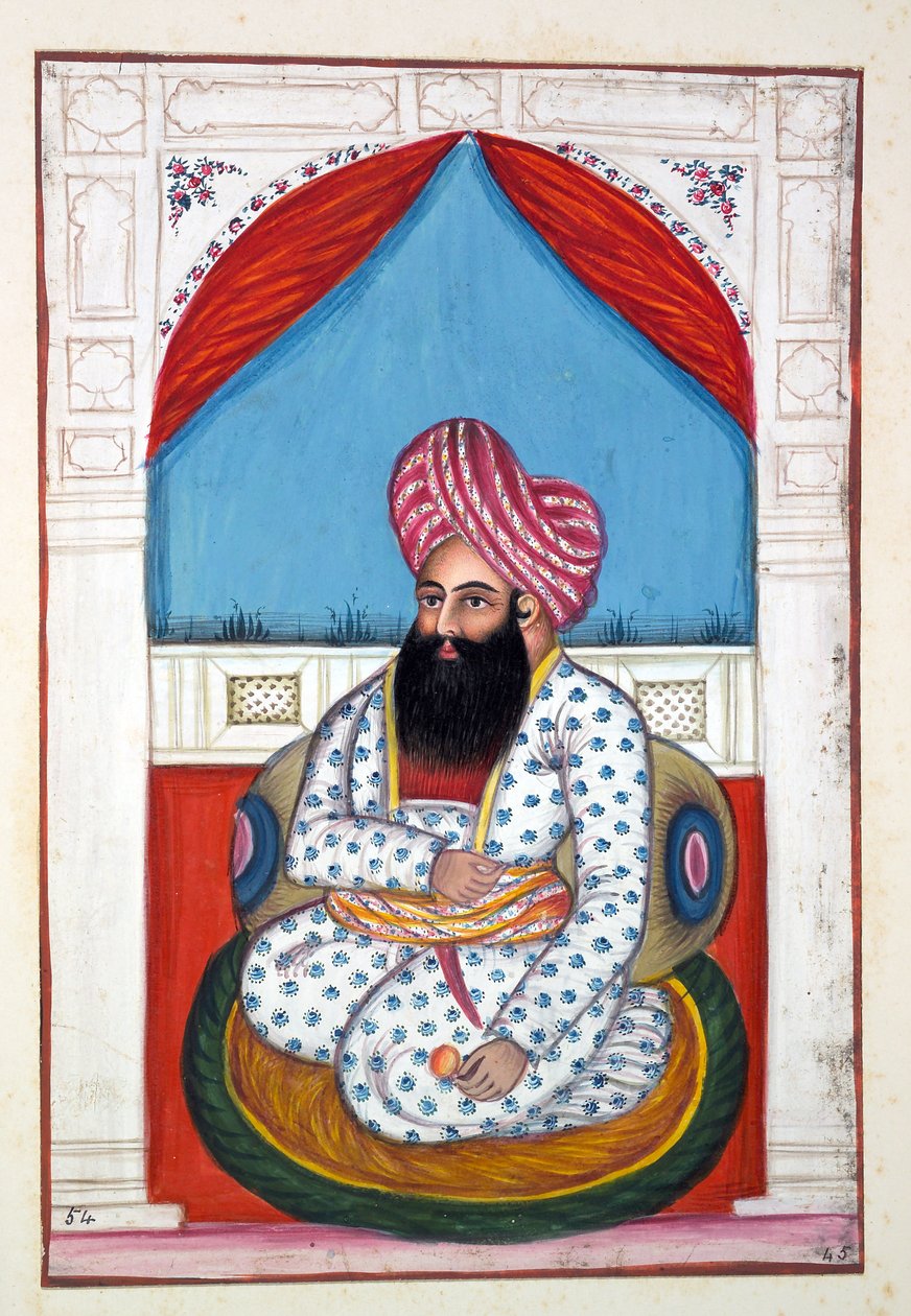 Shah Ayub Shah Padishah, aus Das Königreich Punjab, seine Herrscher und Häuptlinge, Band II, ein Band mit 30 Aquarellstudien eines unbekannten indischen Künstlers, ca. 1840 von Indian School