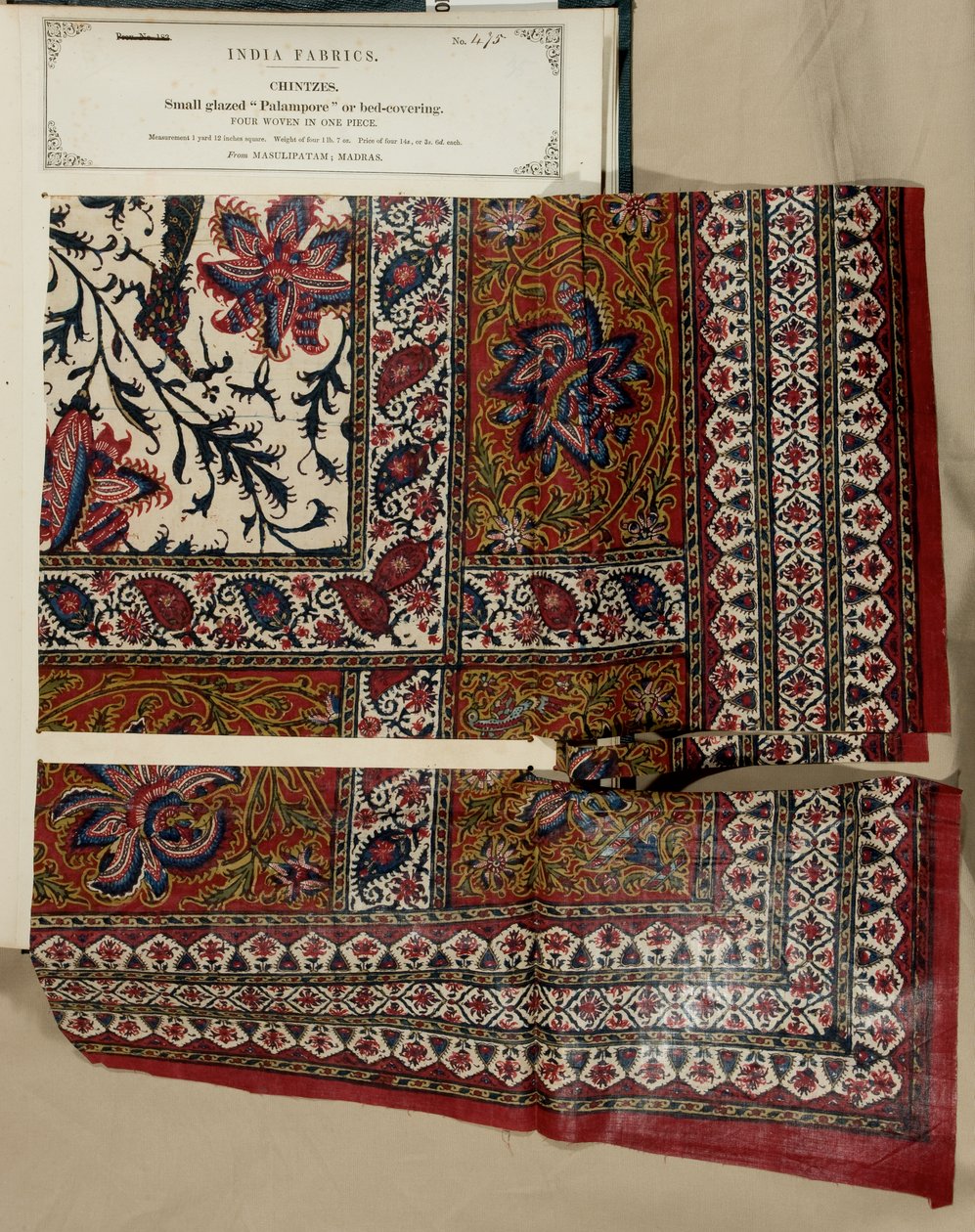 Kleines glasiertes Palampore- oder Bettbezugsmuster aus Masulipatam in Madras, aus The Collection of the Textile Manufacturers of India, von John Forbes Watson, veröffentlicht 1866 von Indian School
