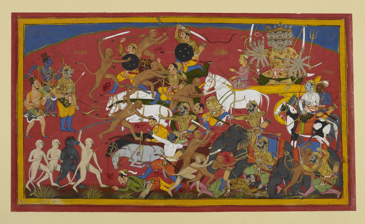 Sugriva und Angada töten Dämonenfeinde im Kampf von Indian School