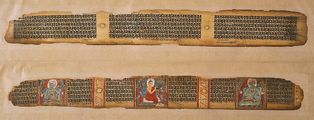 Der Buddha verteilt Honig, aus einem Prajnaparamita-Manuskript, Westbengalen von Indian School
