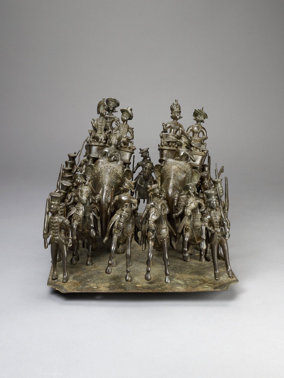 Der Zug des Königs von Oudh, der mit dem britischen Residenten auf Elefanten reitet, ca. 1820 von Indian School