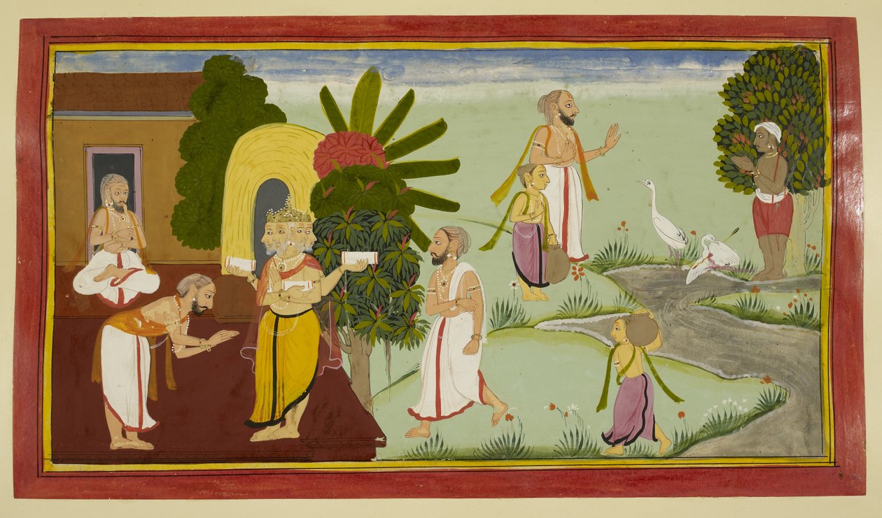 Valmiki meditiert und Brahma erscheint vor ihm von Indian School