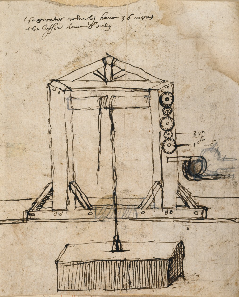 Diagramm für einen Flaschenzug zum Heben von Mauerwerk von Inigo Jones