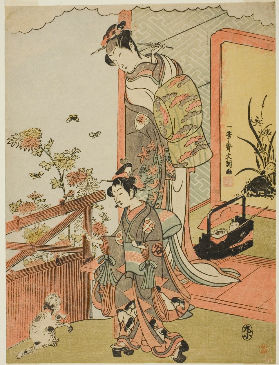 Der Schauspieler Onoe Matsusuke I als Oiso no Tora (?) (rechts) und Otani Taniji (links) von Ippitsusai Bunchō