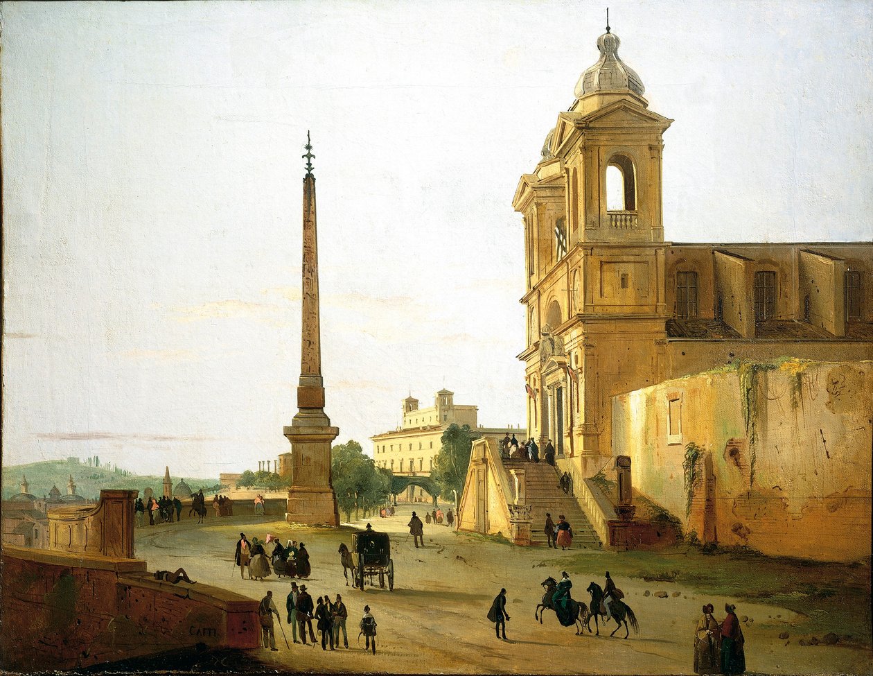 Italien, Rom, Kirche der Dreifaltigkeit auf dem Berg und Sallustischer Obelisk von Ippolito Caffi