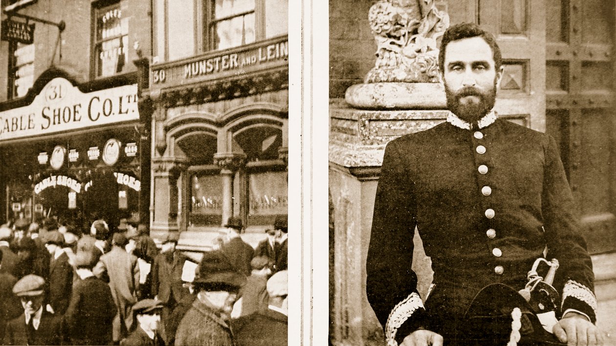 Von einem Dubliner Mob geplündert: Ein Schuhgeschäft in der Sackville Street, und Anstifter der irischen Rebellion mit deutscher Hilfe: Sir Roger Casement, aus The Illustrated War News, 1916 von Irish Photographer