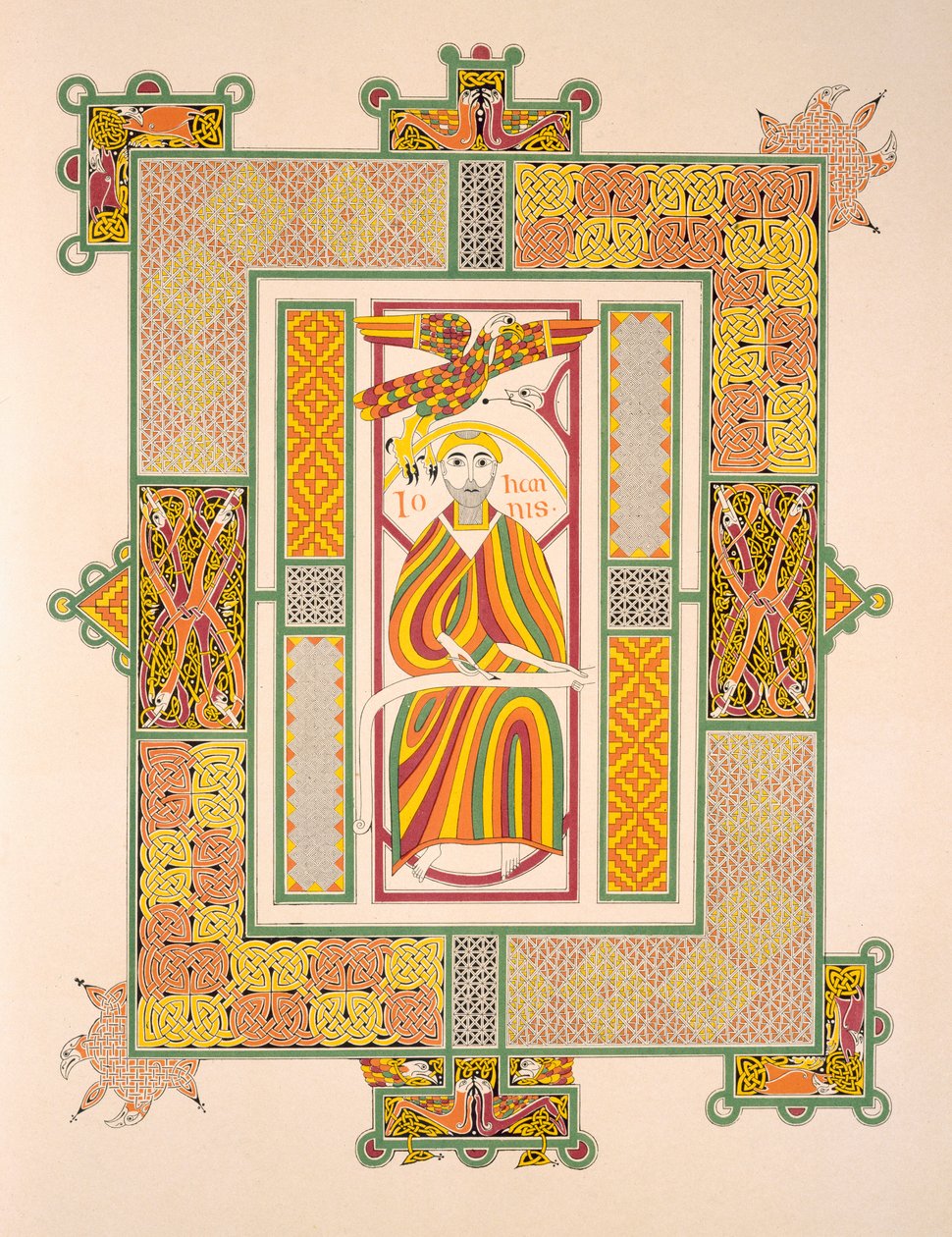 Heiliger Johannes der Evangelist, aus einer Faksimilekopie der Evangelien von Mac Regol, veröffentlicht von Day & Son von Irish School