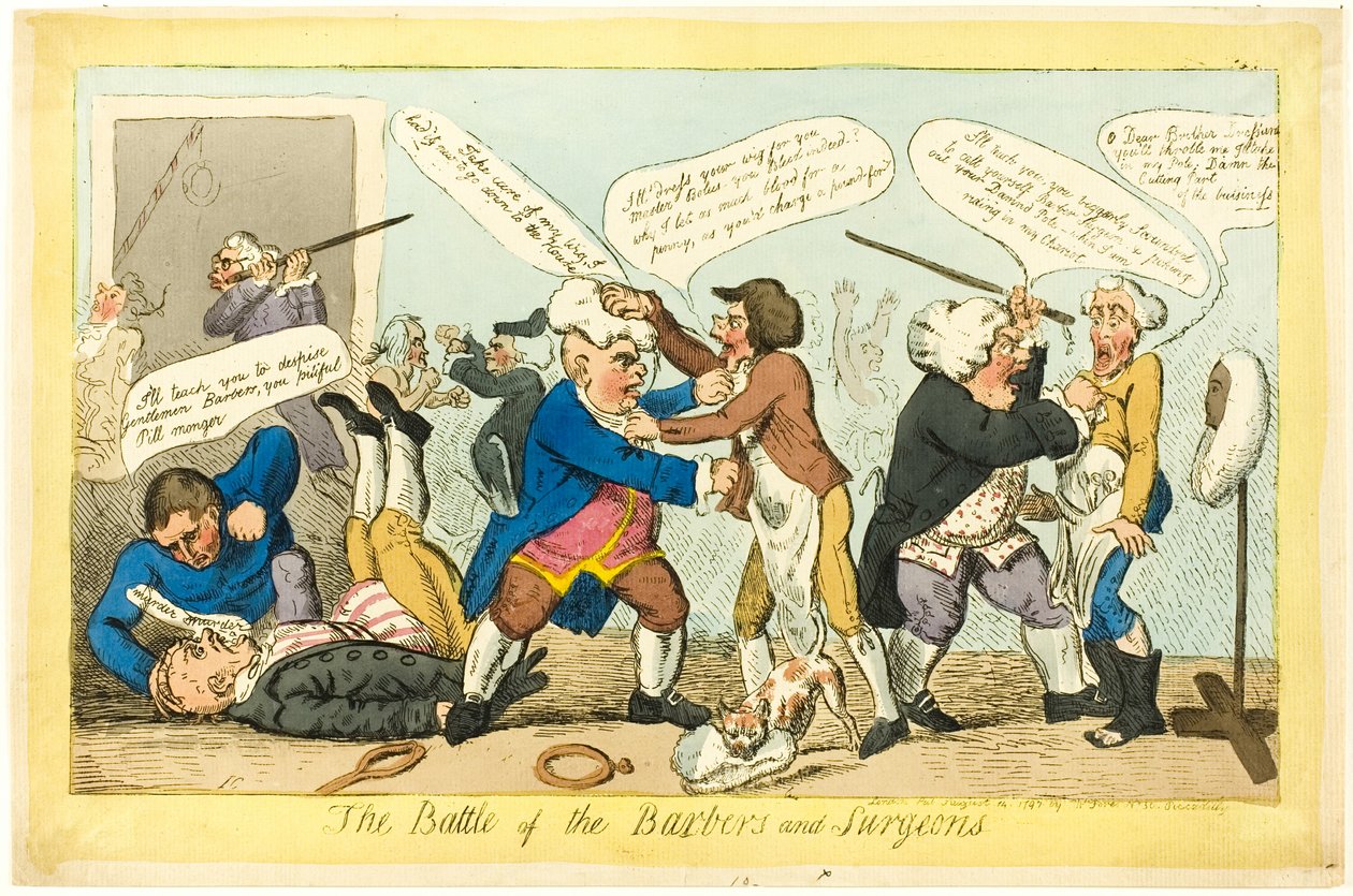 Schlacht der Barbiere und Chirurgen von Isaac Cruikshank
