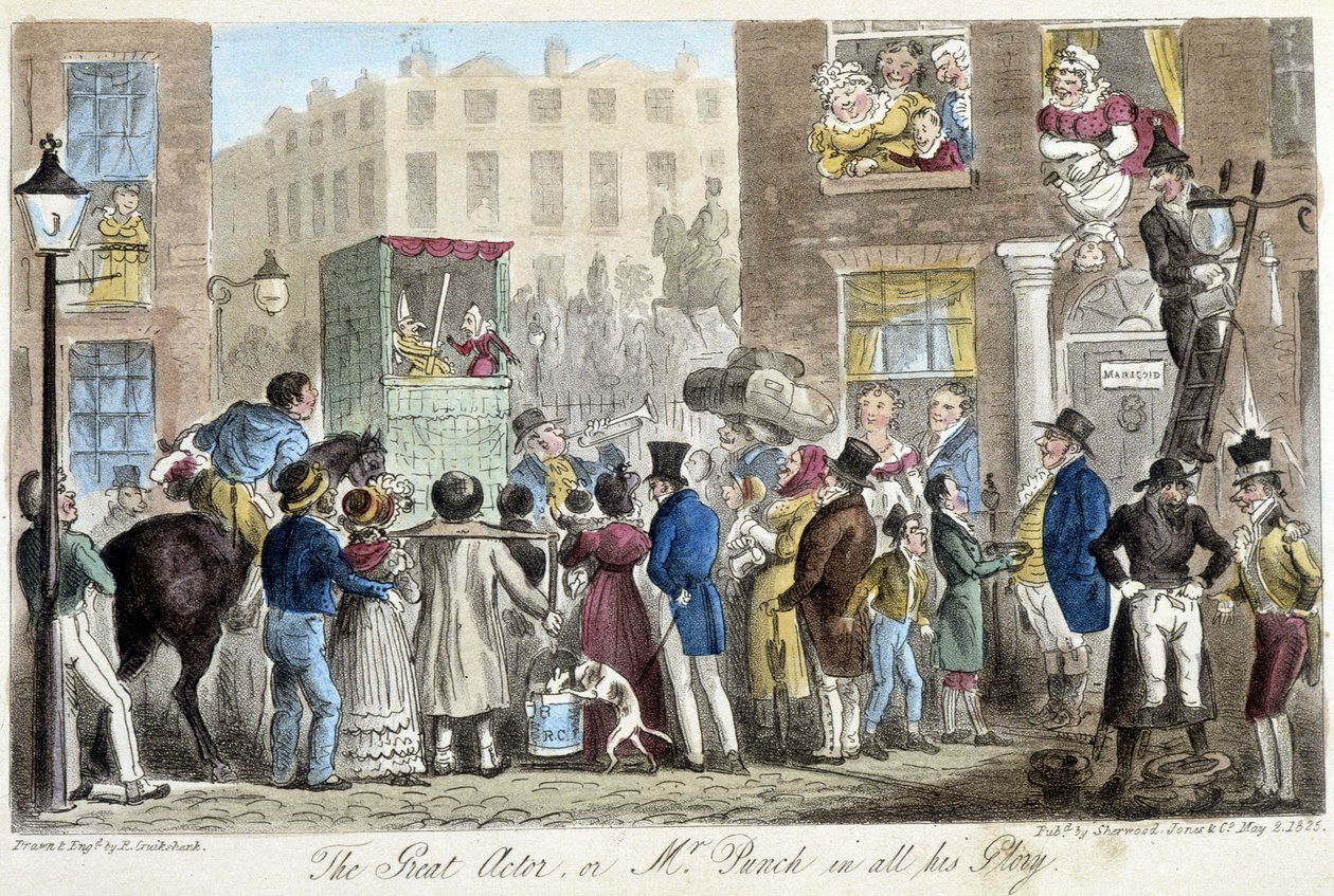 Guignol in den Straßen von London - in „The English spy“ von C. Molloy Westmacott, ill. von Robert Gruikshand, Sherwood, London von Isaac Robert Cruikshank
