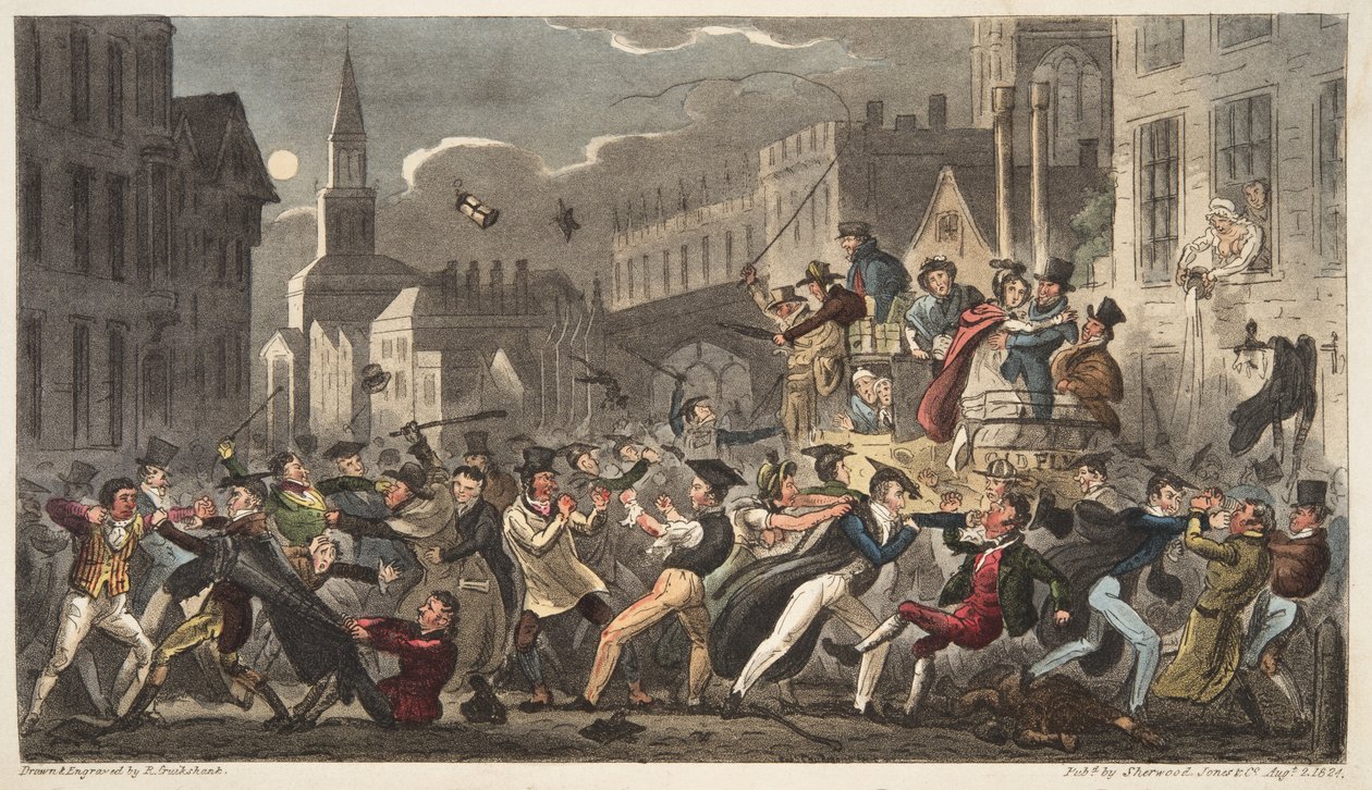 Stadt und Gown, aus The English Spy, veröffentlicht 1824 von Isaac Robert Cruikshank