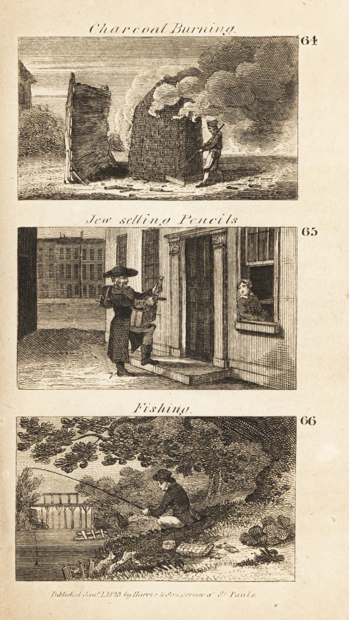 Handelsleute im Regency-England: Holzkohlebrennen, Jude verkauft Bleistifte und Angeln von Isaac Taylor