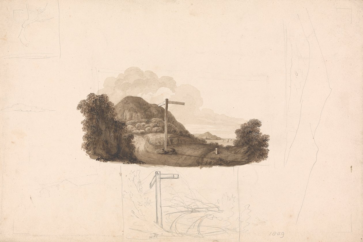 Skizze für eine Vignette von Mr. Ed Halls Geschichte von Caernarvonshire, die nie veröffentlicht wurde von Isaac Weld